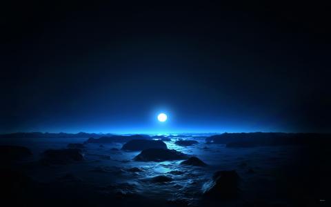 Sea & Moon at Mid Night