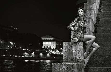 吉赛尔·邦辰,时装模特,香奈儿2015,黑白,梯子,水（水平）