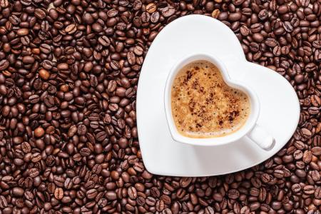 咖啡杯,卡布奇诺,爱的心,咖啡豆,4K,5K