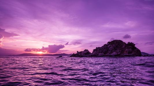 鹈鹕岛,日落,紫色（水平）