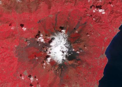 埃特纳火山,斯特拉托沃卡诺,意大利西西里岛,卫星图像,美国国家航空航天局