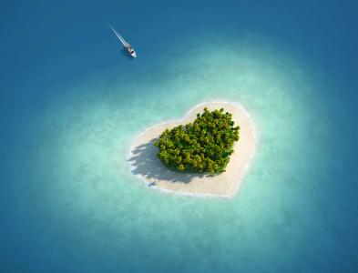 爱的心,岛,度假,游艇,高清,4 k