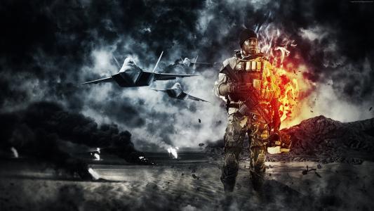 战场强硬,游戏,射手,士兵,枪,火,飞机,烟,云,截图,4K,5K,个人电脑,2015年（水平）