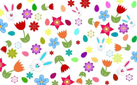 复活节兔子,复活节彩蛋,鲜花