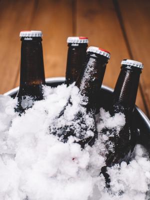 啤酒,瓶,棕色,冰,雪,白色,冬天