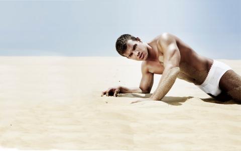沙，内裤，男人，裸体，推高，模型，家伙