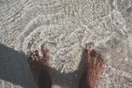 褐色,脚,灰,沙,滩,水