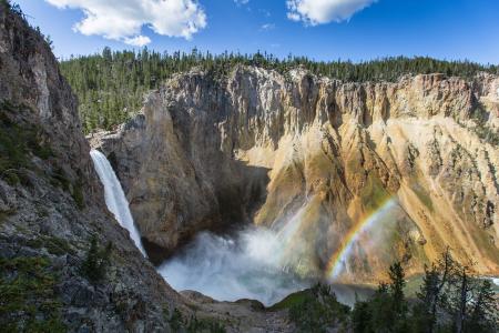 双重彩虹, 瀑布, 黄石瀑布, 黄石国家公园, 怀俄明州, 美国, 水