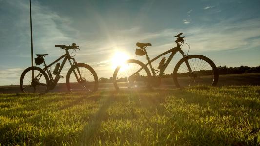 自行车, 由日落, 溶胶, 地平线, 骑, 自然, 假期