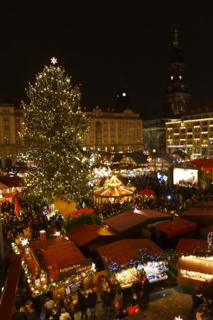 圣诞市场, 德累斯顿, 德国, 圣诞树, 灯光, 晚上, 城市