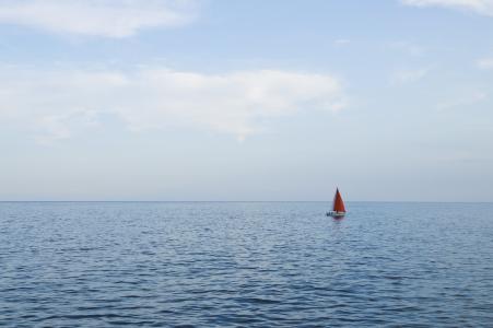 小船, 地平线, 海洋, 航行中的船, 咸水, 海, 海水