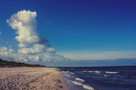海洋, 沙子, 蓝色, 天空, 达尔斯半岛, 德国, 自然