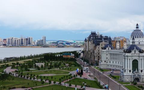 喀山, 城市, 俄罗斯, 鞑靼, 天空, 建筑, 云彩