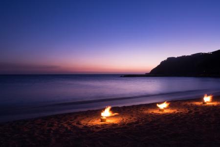 蓝礁湖, 库拉索岛, 傍晚的太阳, 海滩, 晚上, 消防, 海