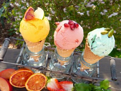 冰激淋, 冰淇淋的口味, 水果, 华夫饼, 蛋卷冰淇淋, 出, 太阳