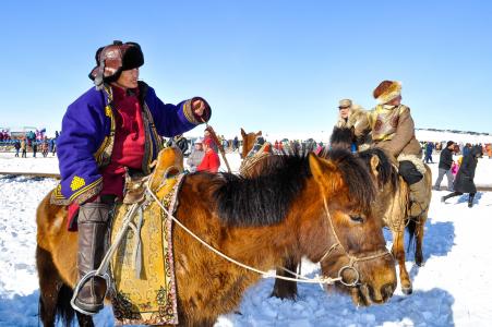 骑士, 蒙古, 骑马, 传统, 户外, 白色, 雪