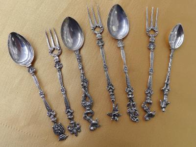 餐具, 叉子, 勺子, 表, 银, 银器, 闪亮
