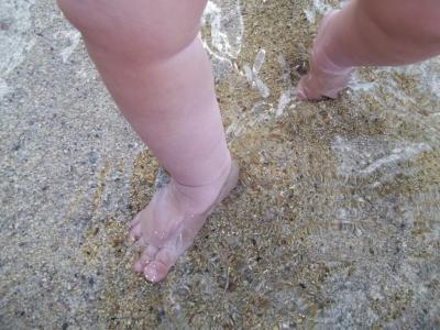 宝贝, 脚, 沙子, 海, 小, 双脚, 蹒跚学步