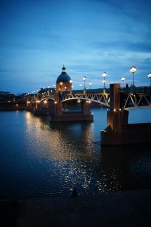 图卢兹, 由夜, 桥梁, 光, 河, 龙河, 照明