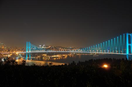 博斯普鲁斯海峡大桥, 桥梁, 晚上, 灯, 城市, 城市景观, 小夜灯