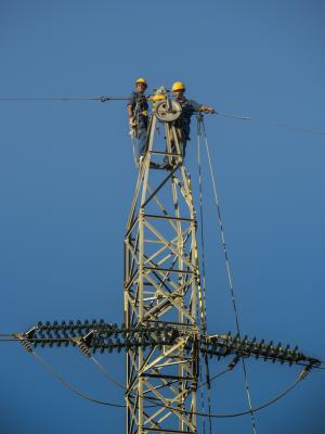 塔, 电力, 电工, 高压, 天空, 蓝色, 工人