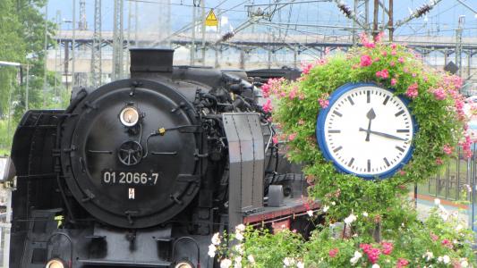 蒸汽机车, 时钟, 铁路, 怀旧, 离开, 火车站, 旅行