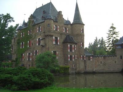 城堡, satzvey, wasserburg, 中世纪, 艾弗尔, 德国, 建设