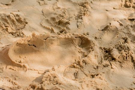 沙子, 足迹, 痕迹, 印记, 的速率, 海滩, 赤脚
