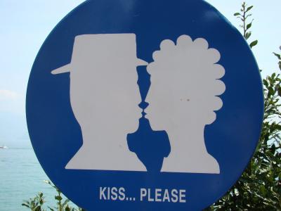 吻, bord, 标志, 爱, 夫妇, 接吻, 浪漫