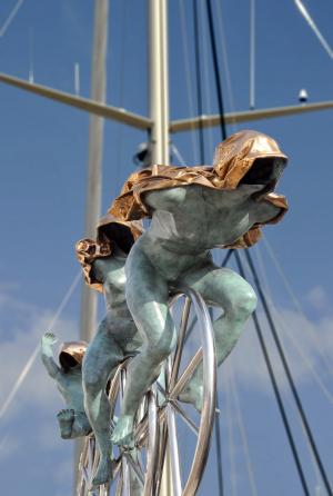 saint-tropez, 雕像, 安娜美, 自行车, 端口, 青铜器, 帆船