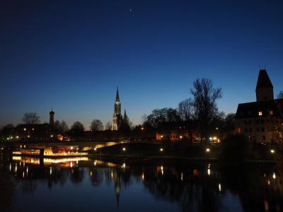 乌尔姆, 多瑙河, 在晚上, 晚上, 心情, 河, 水