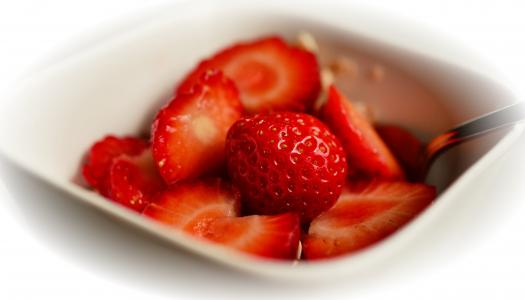 草莓, 牛奶什锦早餐, 红色, 水果, 切, 甜点, 麦片