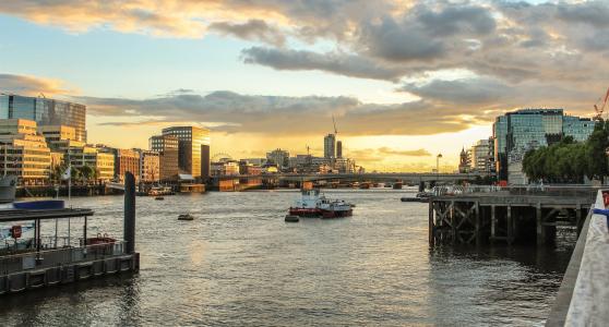 河, 泰晤士河畔, 伦敦, 英格兰, 英国, 建筑, 日落