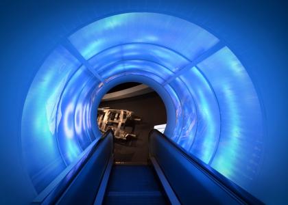 自动扶梯, 光, 轻型隧道, 蓝色, 未来派, 建筑, 现代