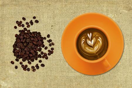 咖啡, 杯碟, 黑咖啡, 松散咖啡豆, 松散的豆子, 咖啡豆, 豆子