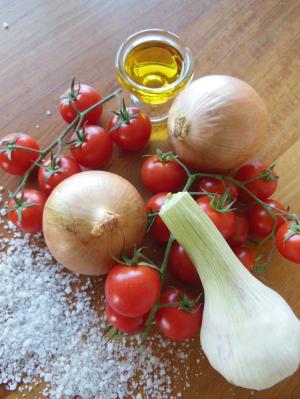 橄榄油, 大蒜, 洋葱, 吃, 地中海, 健康, 食品