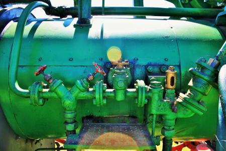 蒸汽发动机, 引擎, 蒸汽, 部分, 绿色, 管道, 表