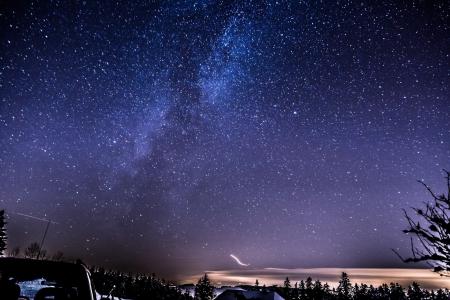 瑞士, gurnigel, 长时间曝光, 星级, 山脉, 灯, 傍晚的天空