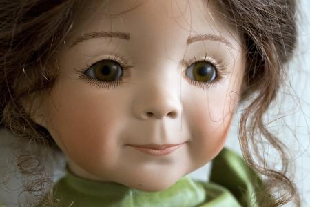 收藏家的娃娃, 详细, 脸上, 棕色的眼睛, 粉红色的嘴唇, 真正的卷发, 儿童