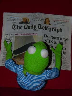 报纸, 克米特, 青蛙, 阅读, 每日电讯报, 娃娃, 英语