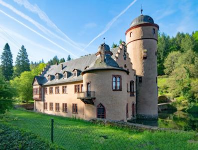 城堡, mespelbrunn, 巴伐利亚, 德国, spessart, 建筑, 感兴趣的地方