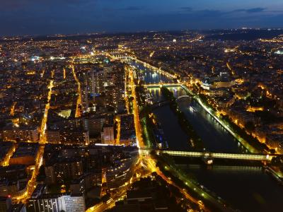 巴黎, 法国, 其, 晚上, 浪漫, 桥梁, 光