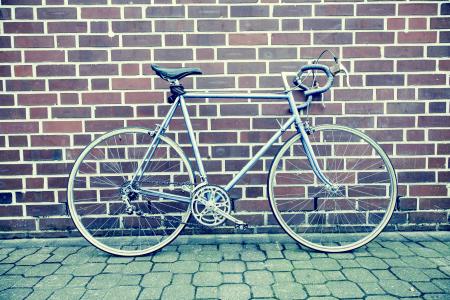 自行车, 自行车, 墙面砖, 经典, 单色, 路面, 赛车自行车