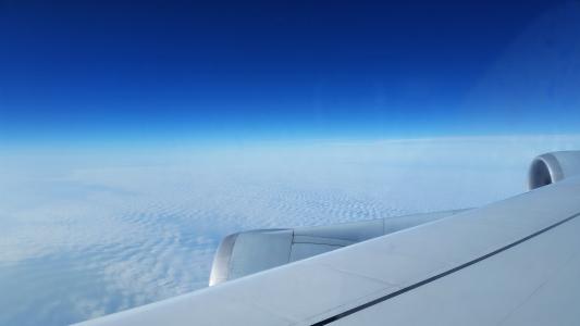 飞机, 在云端, 旅行, 从飞机, 传单, 前景, 鸟瞰图