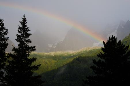 彩虹, 夏蒙尼, 阿尔卑斯山, 法国, 雨, 天空, 山
