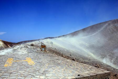 乌尔卡诺, 风沙岛, 硫磺领域, 火山口边缘, 喷气, 蒸汽, 毒气