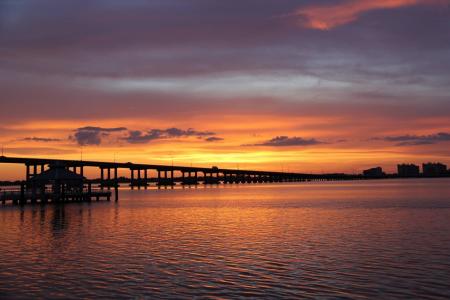 日落, 佛罗里达州, 河, 桥梁, 克卢萨哈奇, 橙色, 金