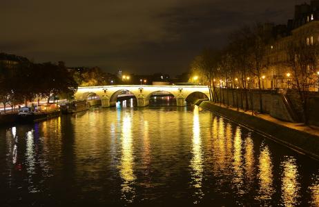 塞纳河, 桥梁, 蓬玛玛丽, 晚上, 巴黎, 法国, 水