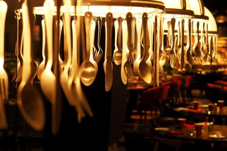 灯具器皿, 勺子, 叉子, 挂, 装饰, 餐厅, 气氛