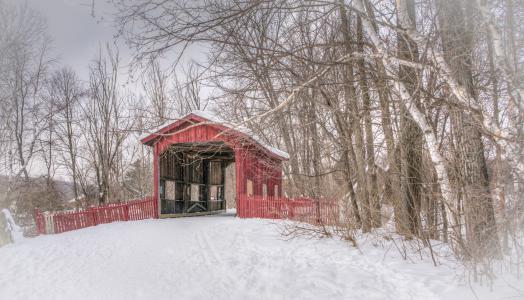 廊桥, 冬天, 佛蒙特州, 雪, 自然, 白色, 景观